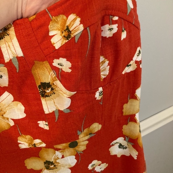 Red Floral Linen Mini Dress - Picture 6 of 14
